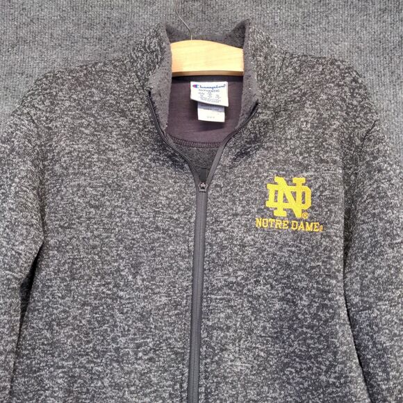 Champion Men's Notre Dame Full Zip Sweatshirt Gray Medium Long Sleeve Polyester - Picture 3 of 13